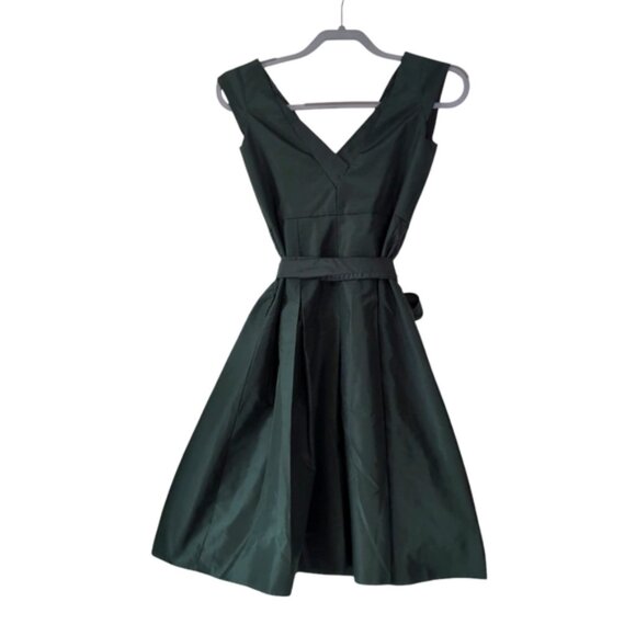 Elie Tahari Green Pleated Tie Front Mini Dress - Picture 2 of 7